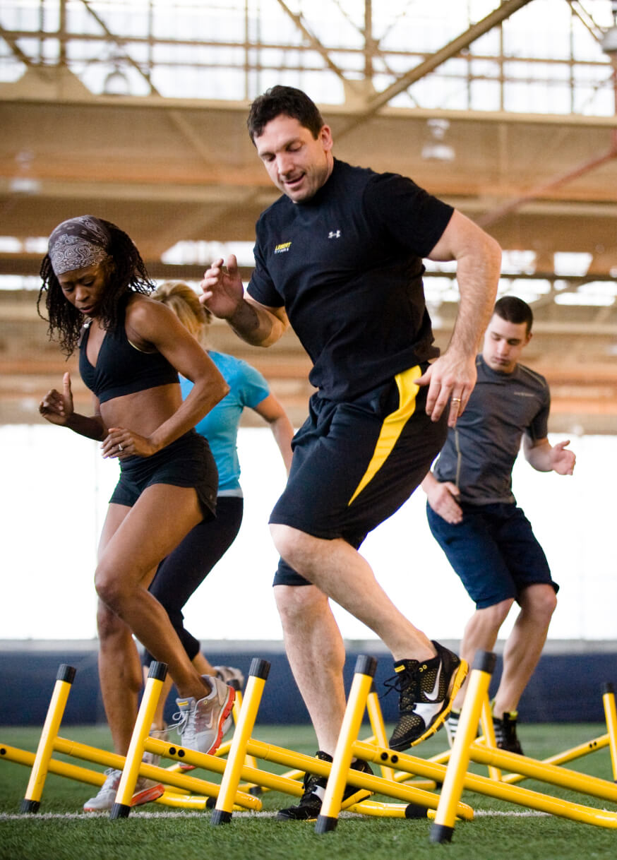 Fitness class doing cardio drills