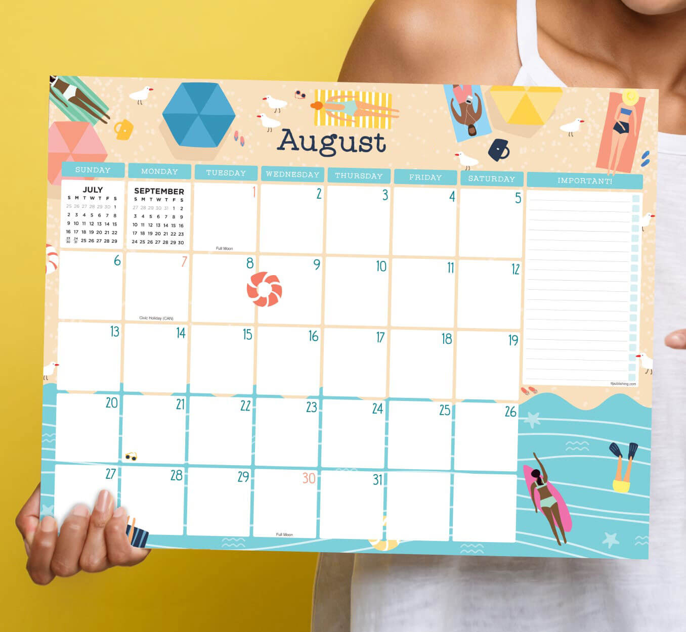woman holding up August calendar
